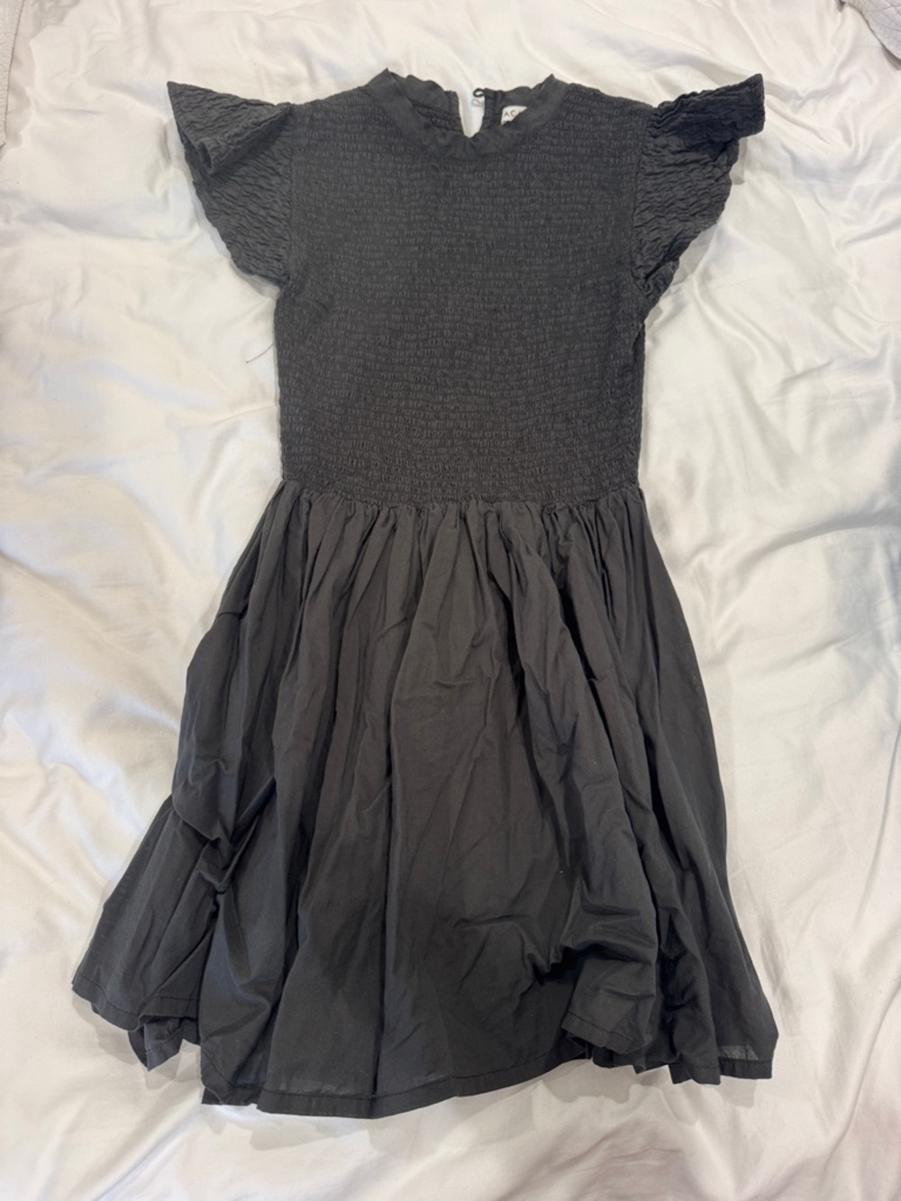 Acacia grey Smocked Bodice Flutter Sleeve Dress